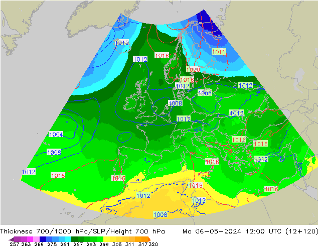 Thck 700-1000 hPa UK-Global  06.05.2024 12 UTC