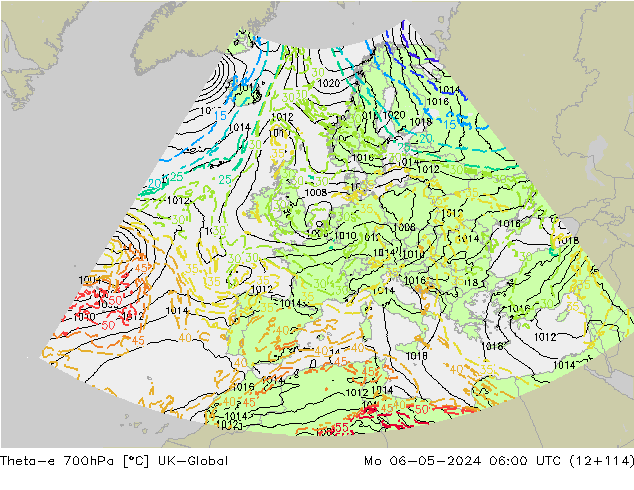 Theta-e 700hPa UK-Global Pzt 06.05.2024 06 UTC