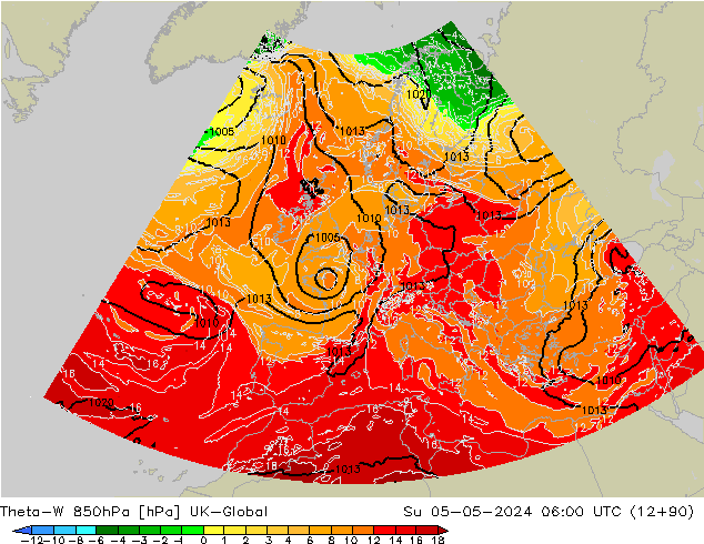 Theta-W 850hPa UK-Global dim 05.05.2024 06 UTC