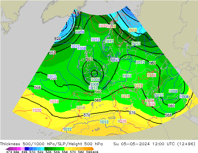 Thck 500-1000hPa UK-Global Su 05.05.2024 12 UTC