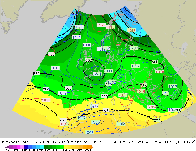 Thck 500-1000hPa UK-Global dim 05.05.2024 18 UTC