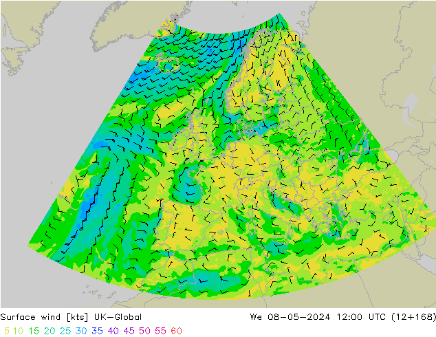 Surface wind UK-Global We 08.05.2024 12 UTC