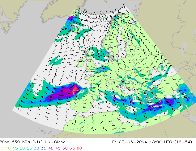 Vento 850 hPa UK-Global ven 03.05.2024 18 UTC