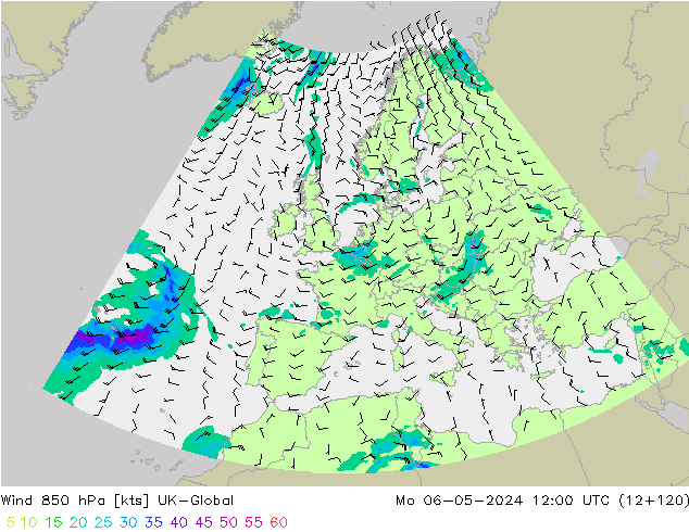 Wind 850 hPa UK-Global ma 06.05.2024 12 UTC