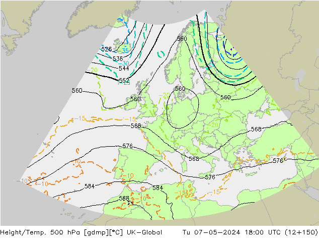 Height/Temp. 500 hPa UK-Global Di 07.05.2024 18 UTC