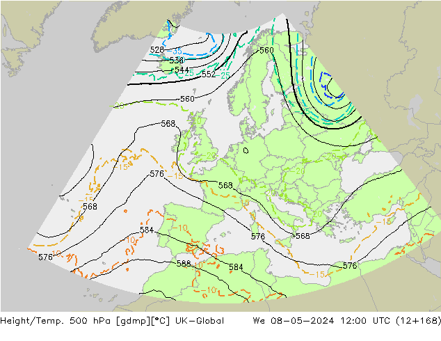 Height/Temp. 500 hPa UK-Global Mi 08.05.2024 12 UTC