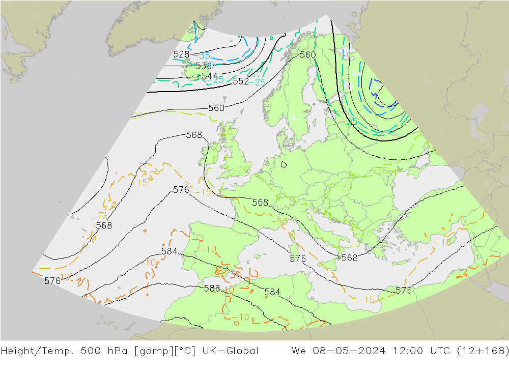 Height/Temp. 500 hPa UK-Global Qua 08.05.2024 12 UTC