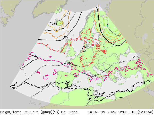 Géop./Temp. 700 hPa UK-Global mar 07.05.2024 18 UTC