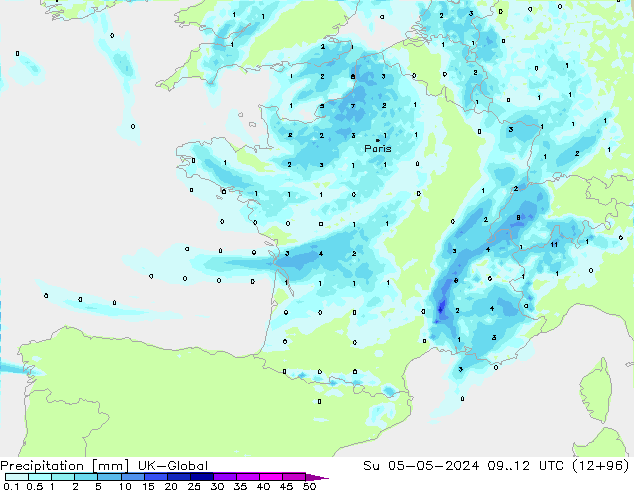 Neerslag UK-Global zo 05.05.2024 12 UTC