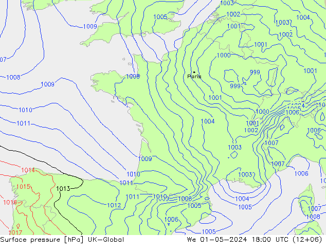 Surface pressure UK-Global We 01.05.2024 18 UTC