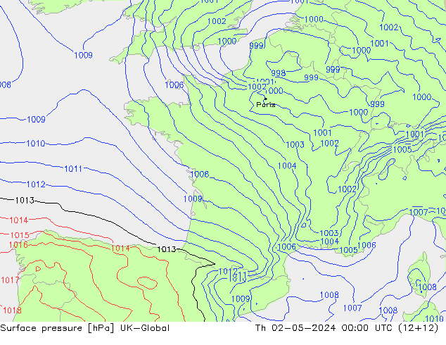 Surface pressure UK-Global Th 02.05.2024 00 UTC