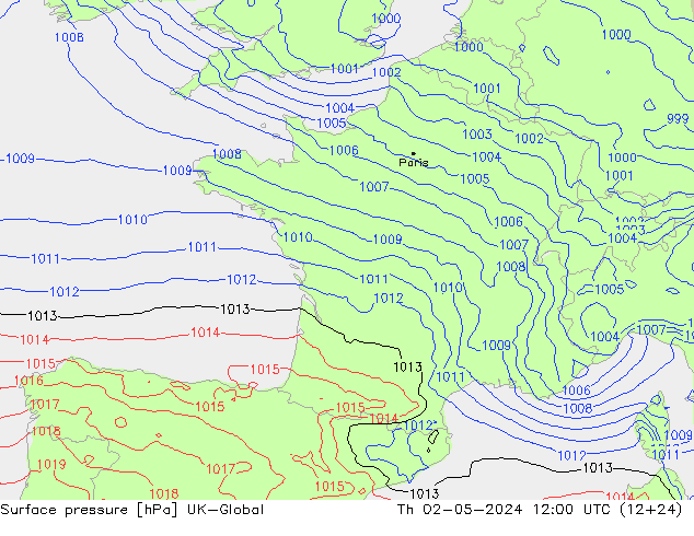 Surface pressure UK-Global Th 02.05.2024 12 UTC