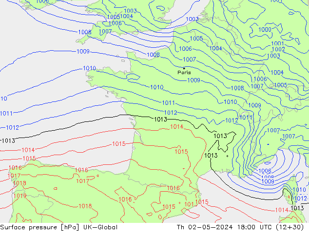 Surface pressure UK-Global Th 02.05.2024 18 UTC