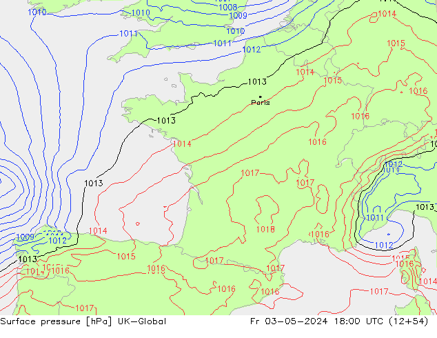 Pressione al suolo UK-Global ven 03.05.2024 18 UTC