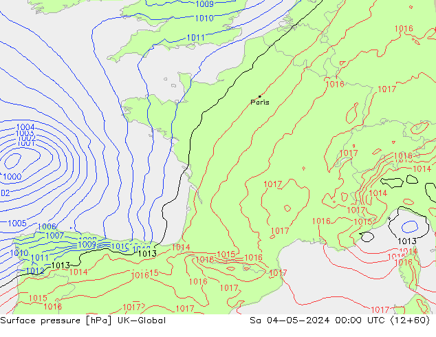 Atmosférický tlak UK-Global So 04.05.2024 00 UTC