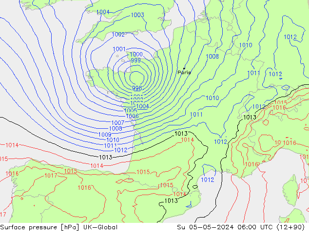 Presión superficial UK-Global dom 05.05.2024 06 UTC