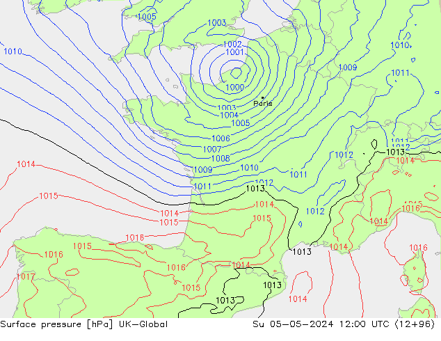 Surface pressure UK-Global Su 05.05.2024 12 UTC