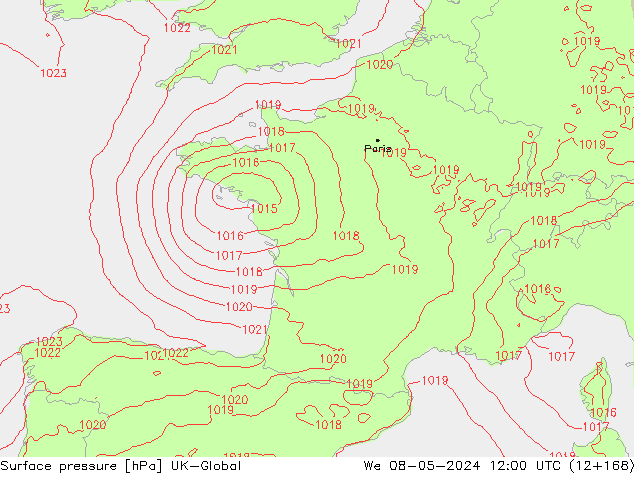 Atmosférický tlak UK-Global St 08.05.2024 12 UTC