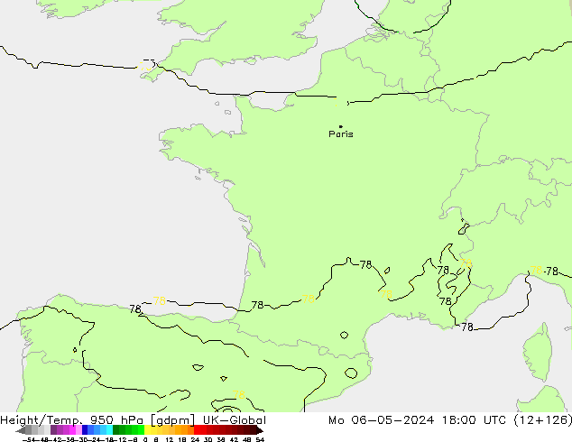 Height/Temp. 950 гПа UK-Global пн 06.05.2024 18 UTC