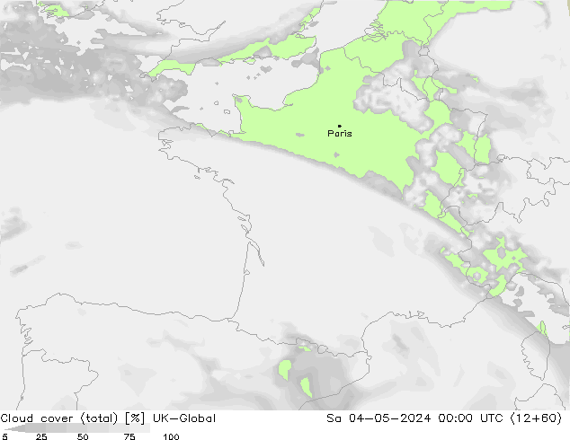 Bewolking (Totaal) UK-Global za 04.05.2024 00 UTC