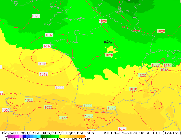 Thck 850-1000 hPa UK-Global We 08.05.2024 06 UTC