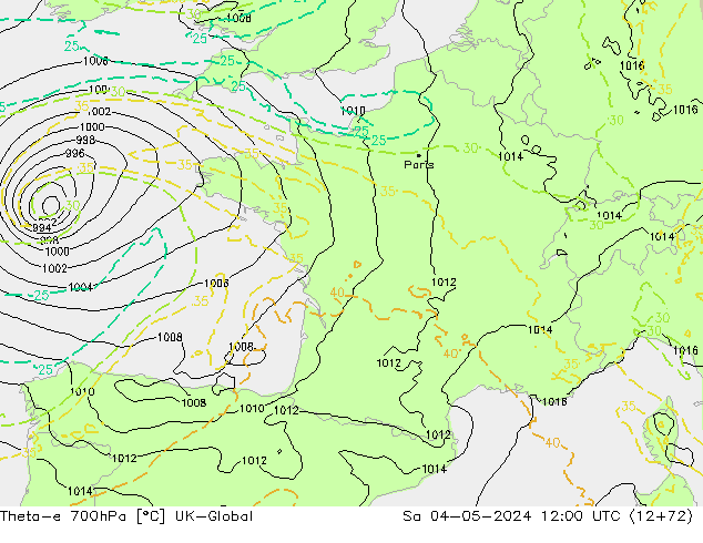 Theta-e 700hPa UK-Global So 04.05.2024 12 UTC