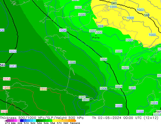 Thck 500-1000hPa UK-Global Th 02.05.2024 00 UTC