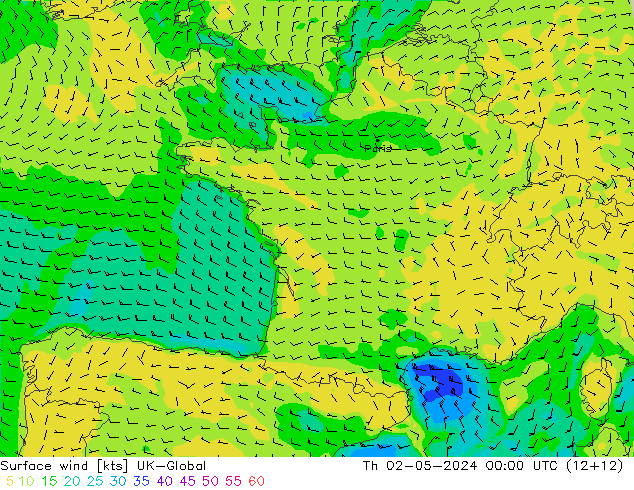 Vent 10 m UK-Global jeu 02.05.2024 00 UTC