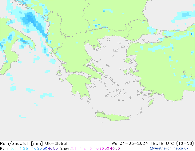 Rain/Snowfall UK-Global Çar 01.05.2024 18 UTC