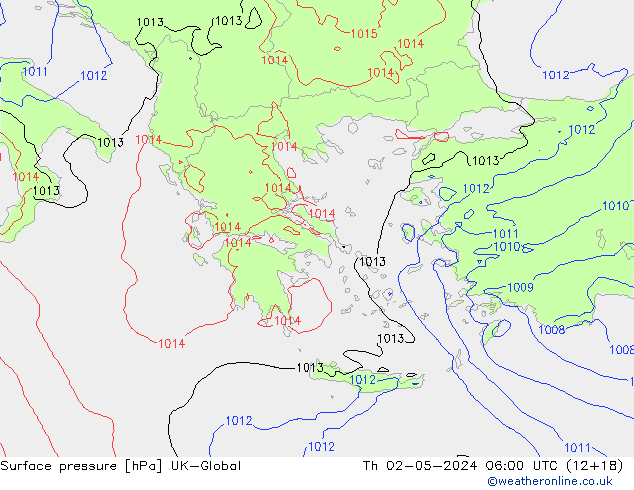 Surface pressure UK-Global Th 02.05.2024 06 UTC