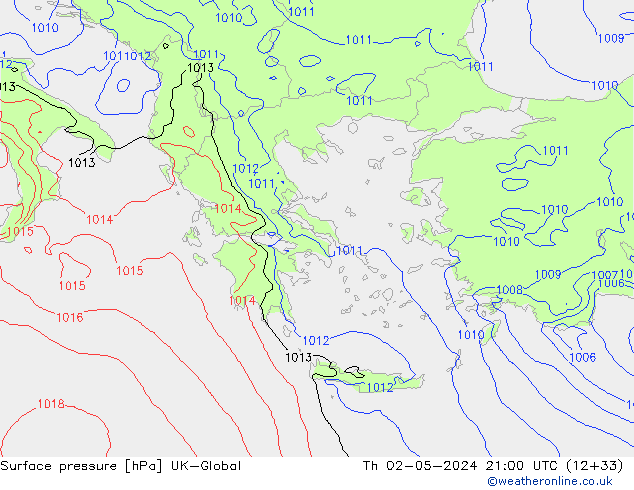 Surface pressure UK-Global Th 02.05.2024 21 UTC