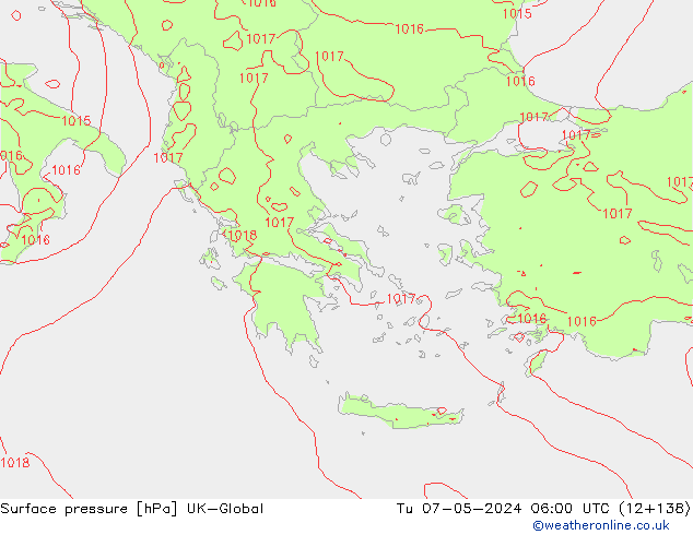 Surface pressure UK-Global Tu 07.05.2024 06 UTC