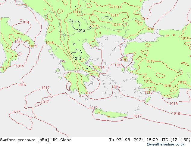 Pressione al suolo UK-Global mar 07.05.2024 18 UTC