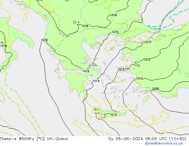 Theta-e 850hPa UK-Global So 05.05.2024 06 UTC