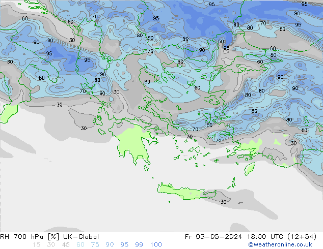 RH 700 hPa UK-Global Fr 03.05.2024 18 UTC