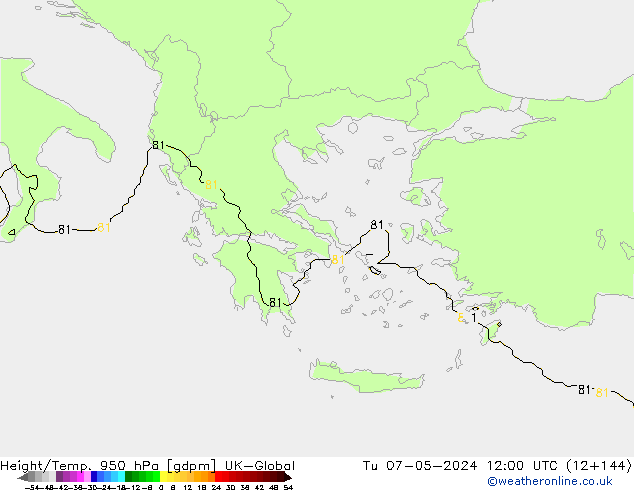 Hoogte/Temp. 950 hPa UK-Global di 07.05.2024 12 UTC