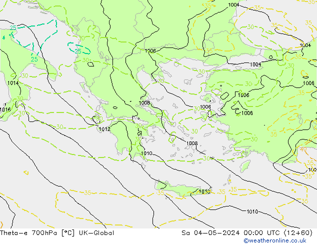 Theta-e 700hPa UK-Global Sáb 04.05.2024 00 UTC