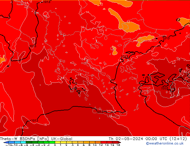 Theta-W 850hPa UK-Global Qui 02.05.2024 00 UTC