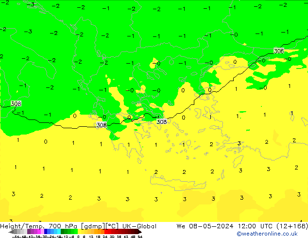 Height/Temp. 700 hPa UK-Global We 08.05.2024 12 UTC
