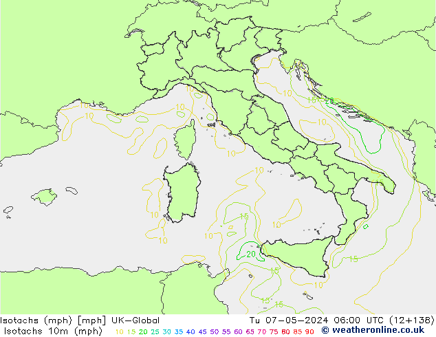 Isotachen (mph) UK-Global di 07.05.2024 06 UTC