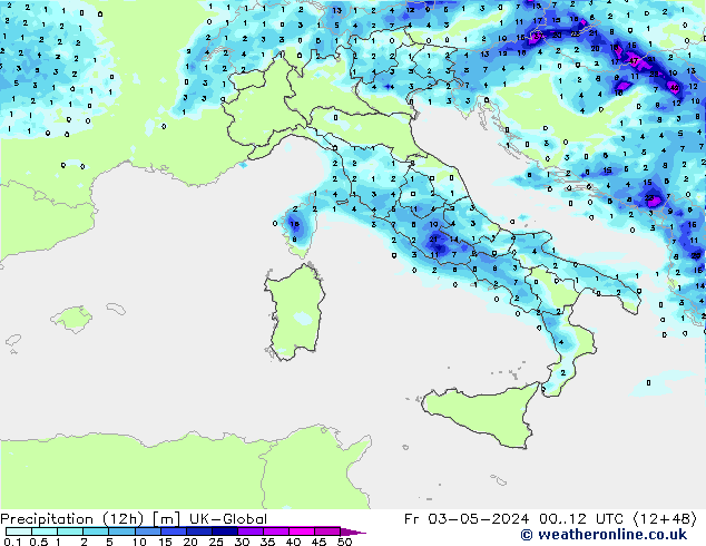 Precipitation (12h) UK-Global Fr 03.05.2024 12 UTC