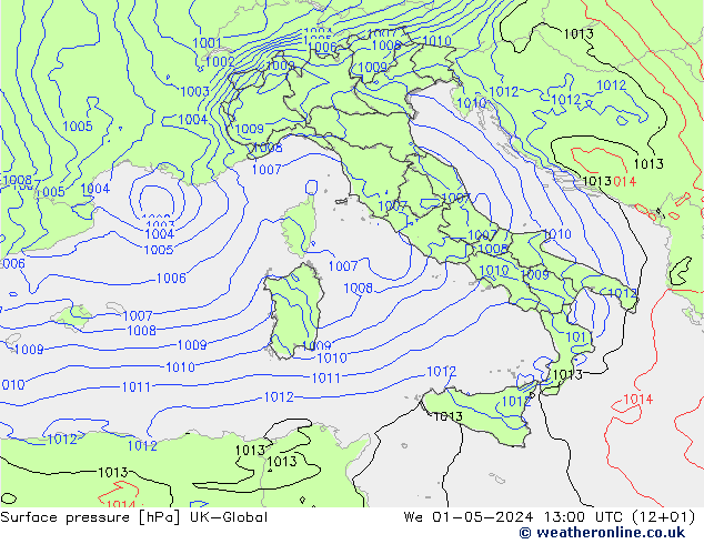 Surface pressure UK-Global We 01.05.2024 13 UTC