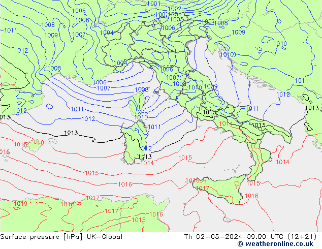 Surface pressure UK-Global Th 02.05.2024 09 UTC