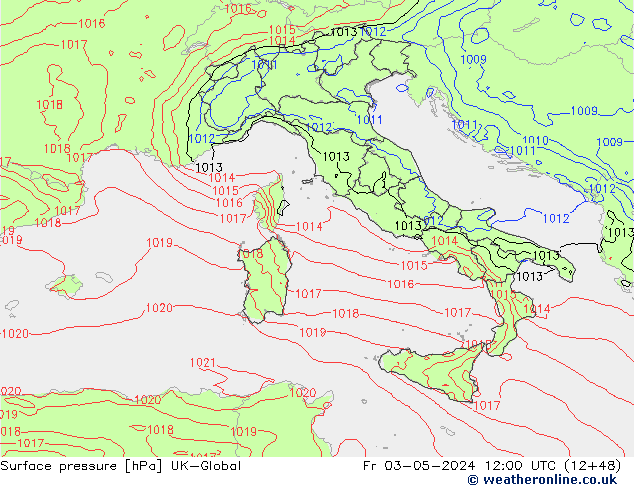 Atmosférický tlak UK-Global Pá 03.05.2024 12 UTC