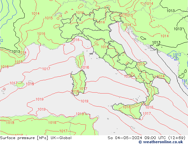 Presión superficial UK-Global sáb 04.05.2024 09 UTC