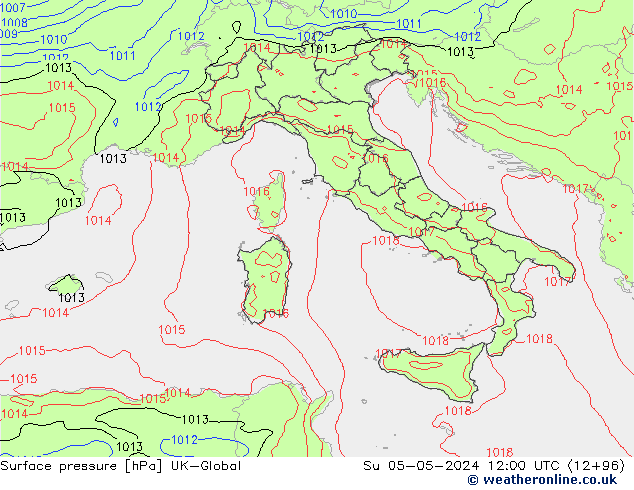 Surface pressure UK-Global Su 05.05.2024 12 UTC