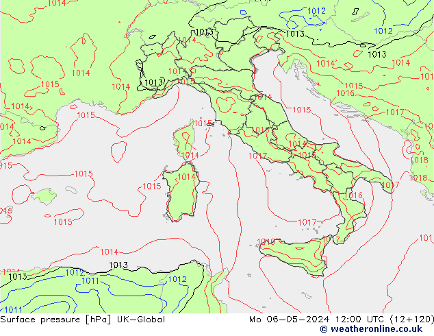 Presión superficial UK-Global lun 06.05.2024 12 UTC