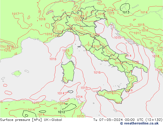 Surface pressure UK-Global Tu 07.05.2024 00 UTC