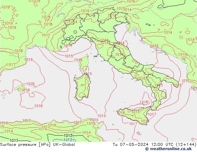 Surface pressure UK-Global Tu 07.05.2024 12 UTC