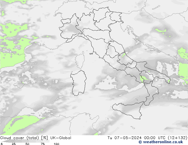 Cloud cover (total) UK-Global Tu 07.05.2024 00 UTC